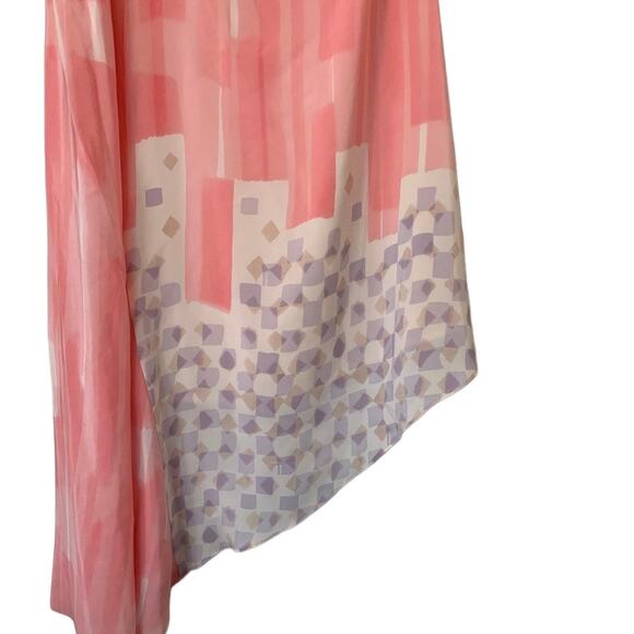 Anthropologie Maeve Pink Silk Asymmetrical Hem Mini Cocktail Dress Size 0 - Picture 7 of 8
